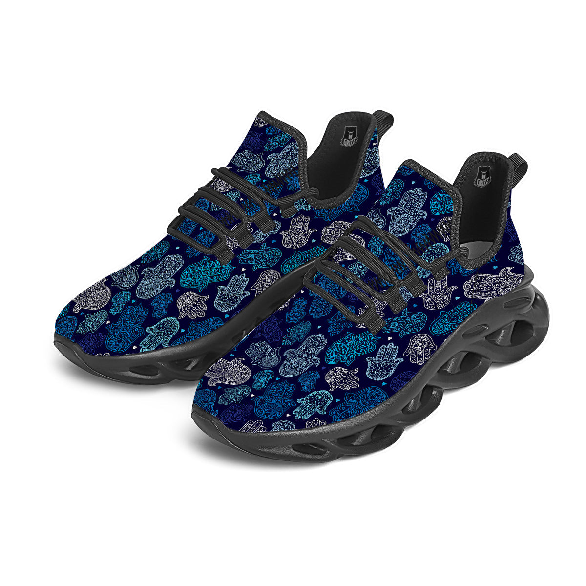 Hamsa Turquoise Print Pattern Black Running Shoes-grizzshop