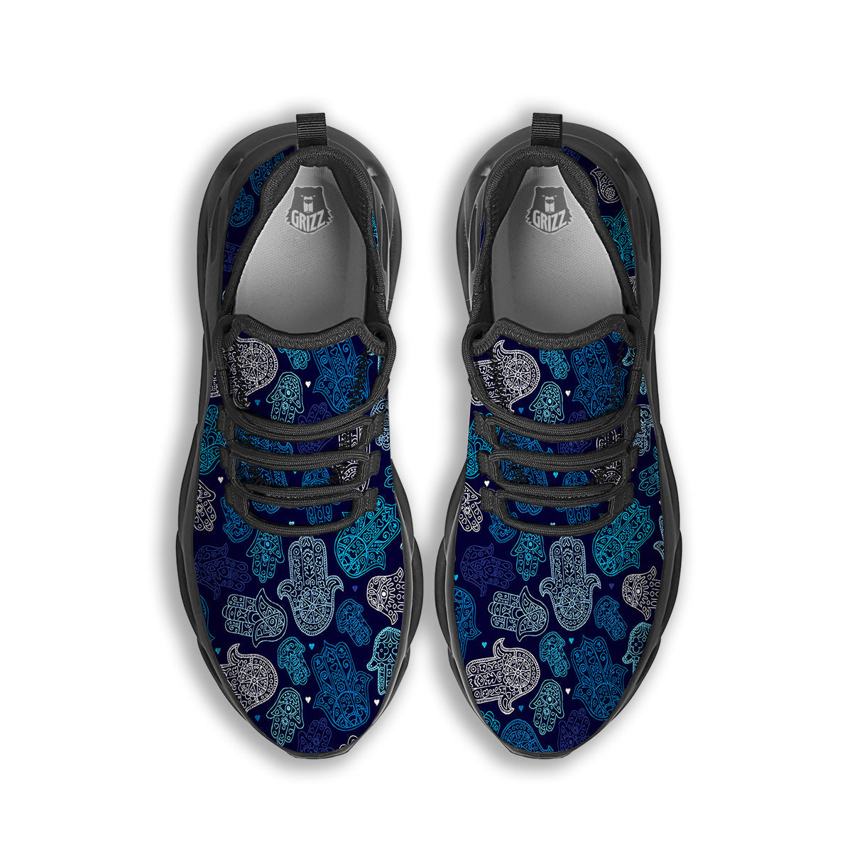 Hamsa Turquoise Print Pattern Black Running Shoes-grizzshop