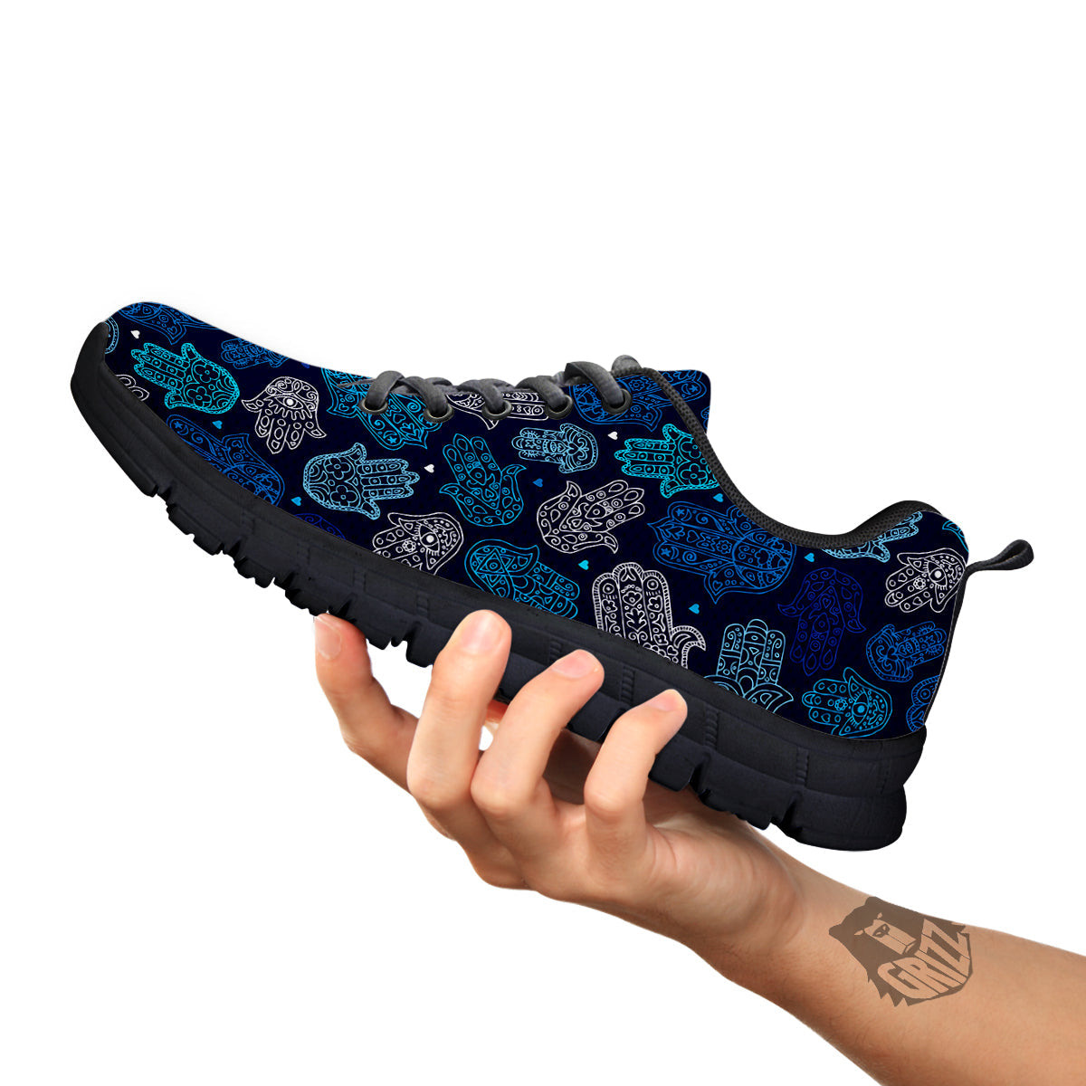 Hamsa Turquoise Print Pattern Black Sneaker-grizzshop