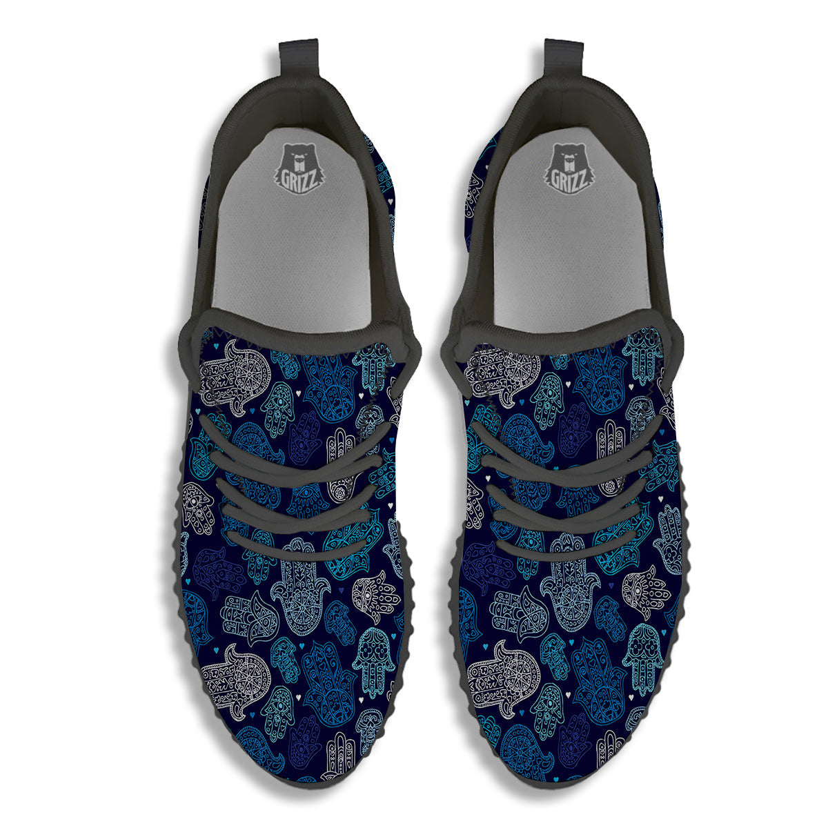 Hamsa Turquoise Print Pattern Black Walking Shoes-grizzshop