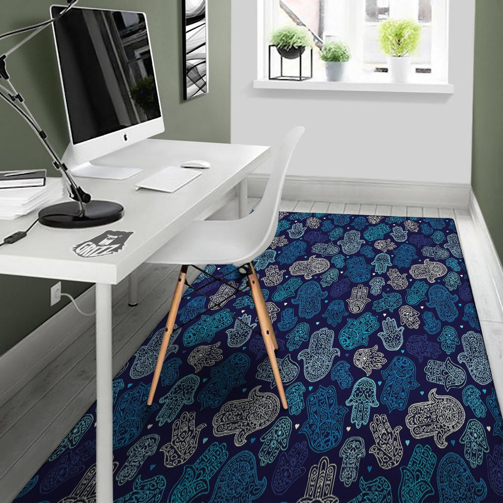 Hamsa Turquoise Print Pattern Floor Mat-grizzshop