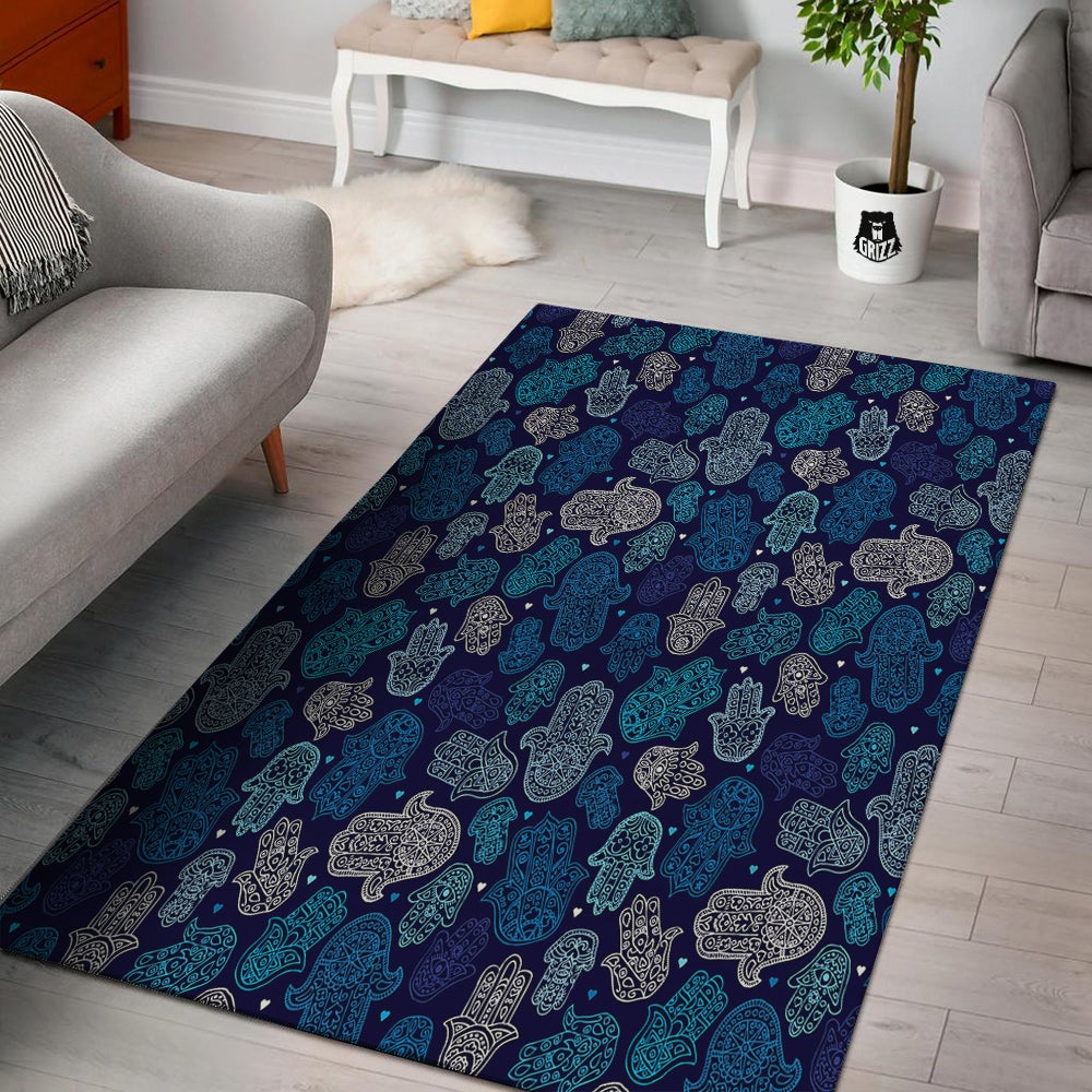 Hamsa Turquoise Print Pattern Floor Mat-grizzshop