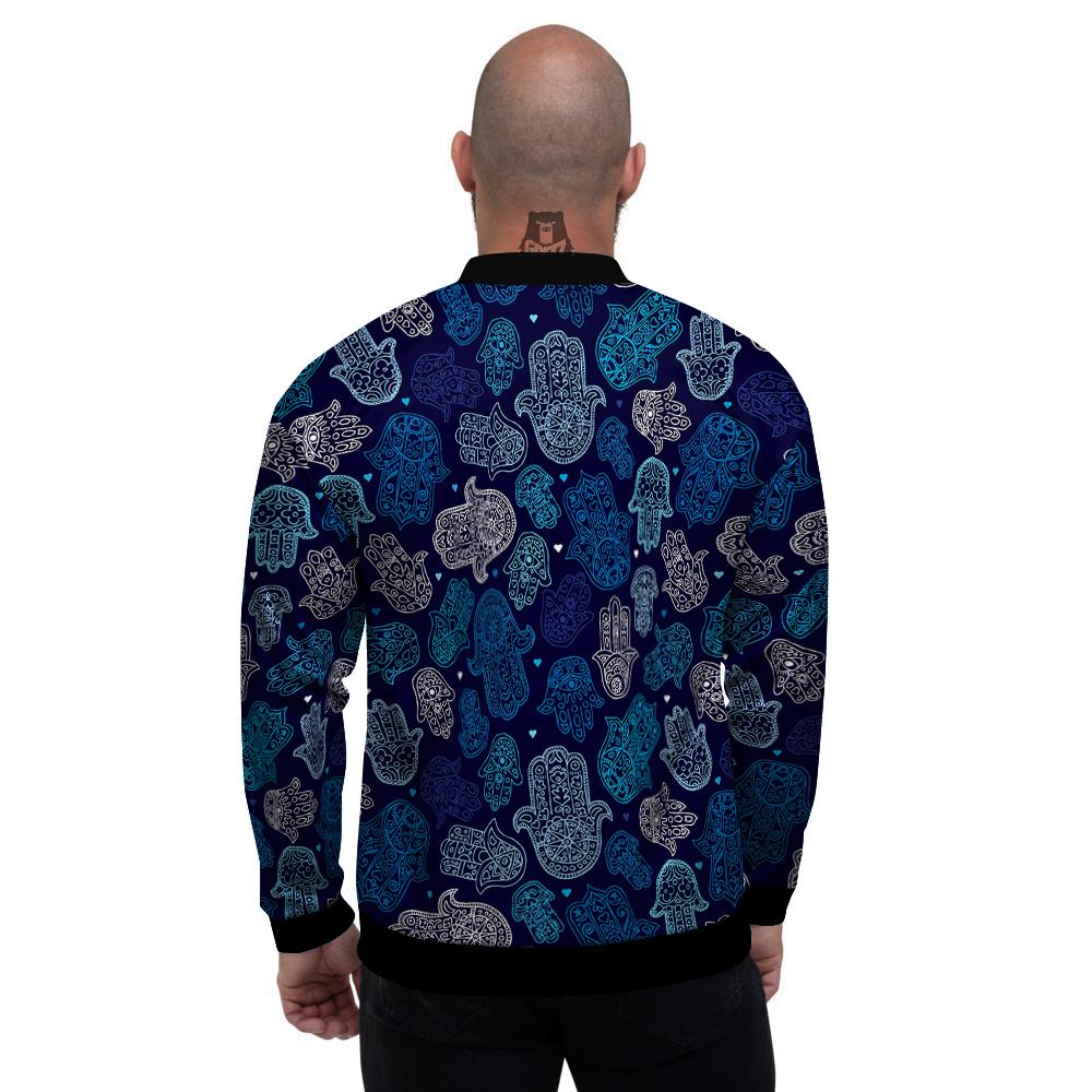Hamsa Turquoise Print Pattern Men's Bomber Jacket-grizzshop
