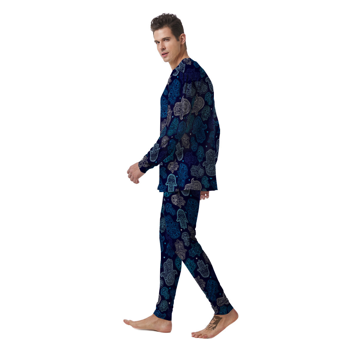 Hamsa Turquoise Print Pattern Men's Pajamas-grizzshop