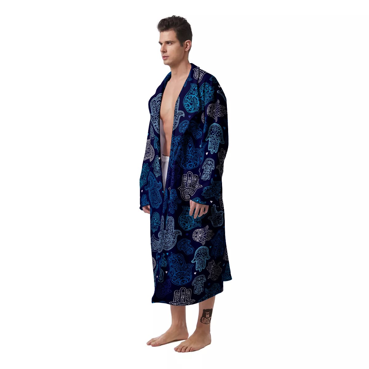 Hamsa Turquoise Print Pattern Men's Robe-grizzshop