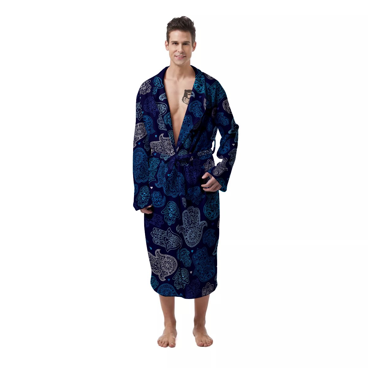 Hamsa Turquoise Print Pattern Men's Robe-grizzshop