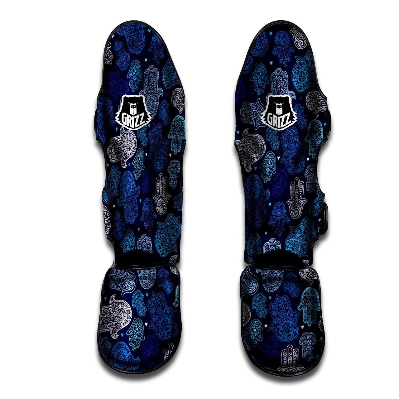 Hamsa Turquoise Print Pattern Muay Thai Shin Guards-grizzshop