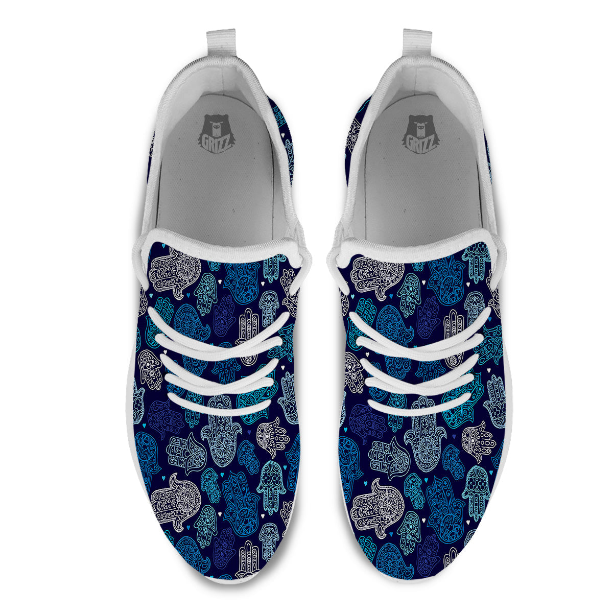 Hamsa Turquoise Print Pattern White Athletic Shoes-grizzshop