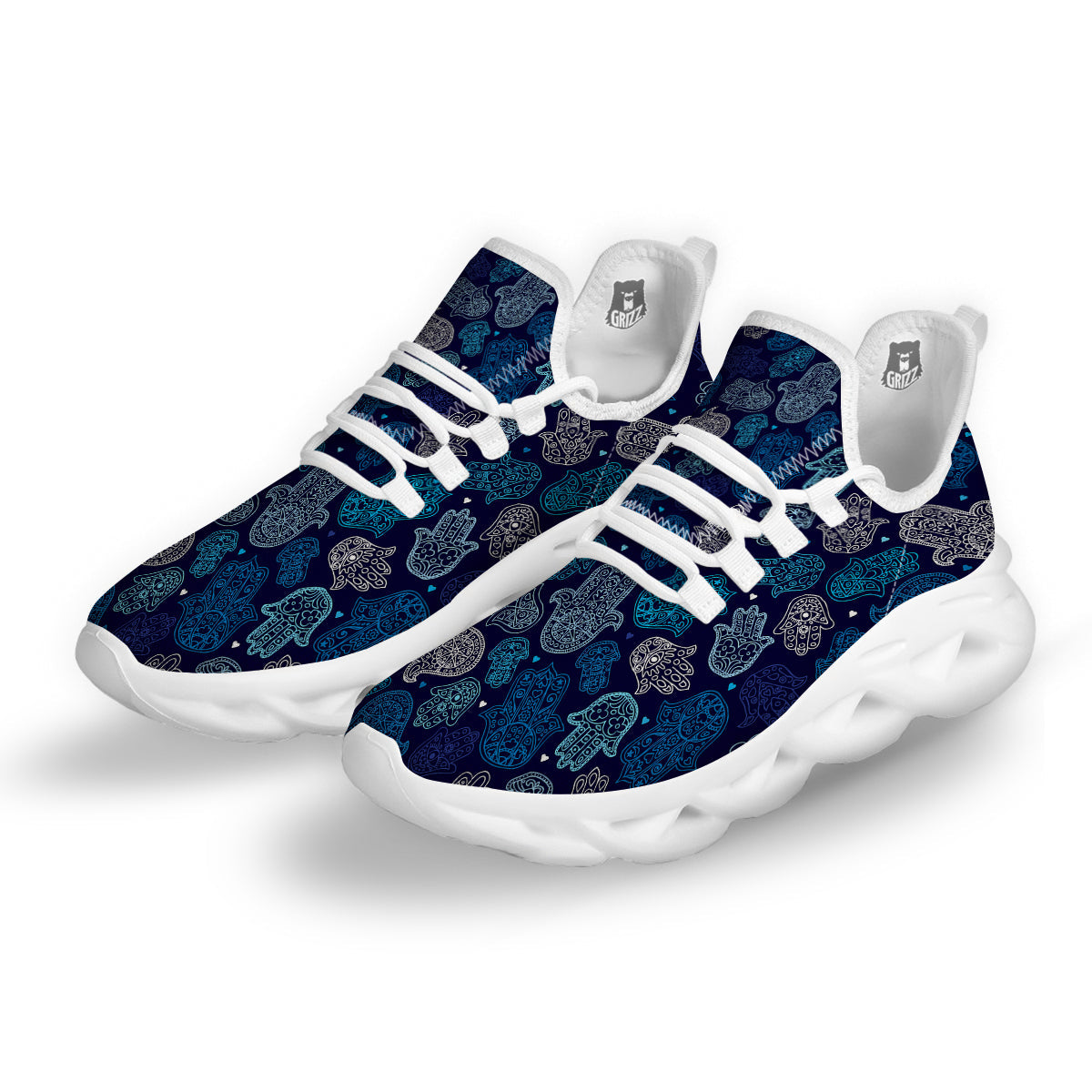 Hamsa Turquoise Print Pattern White Running Shoes-grizzshop