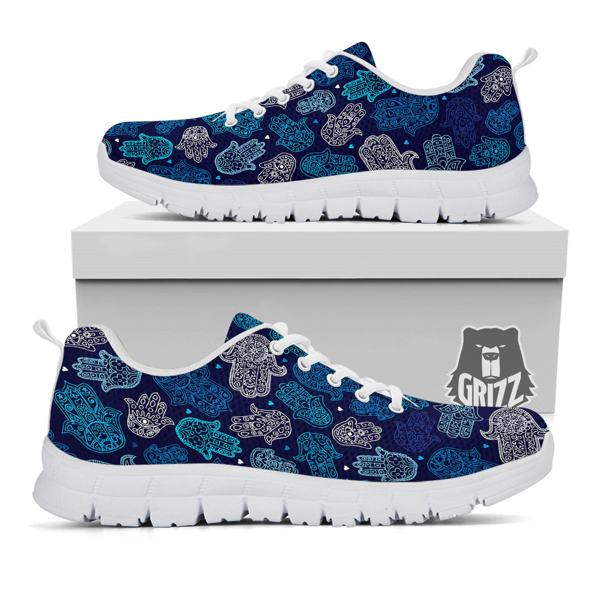 Hamsa Turquoise Print Pattern White Sneaker-grizzshop