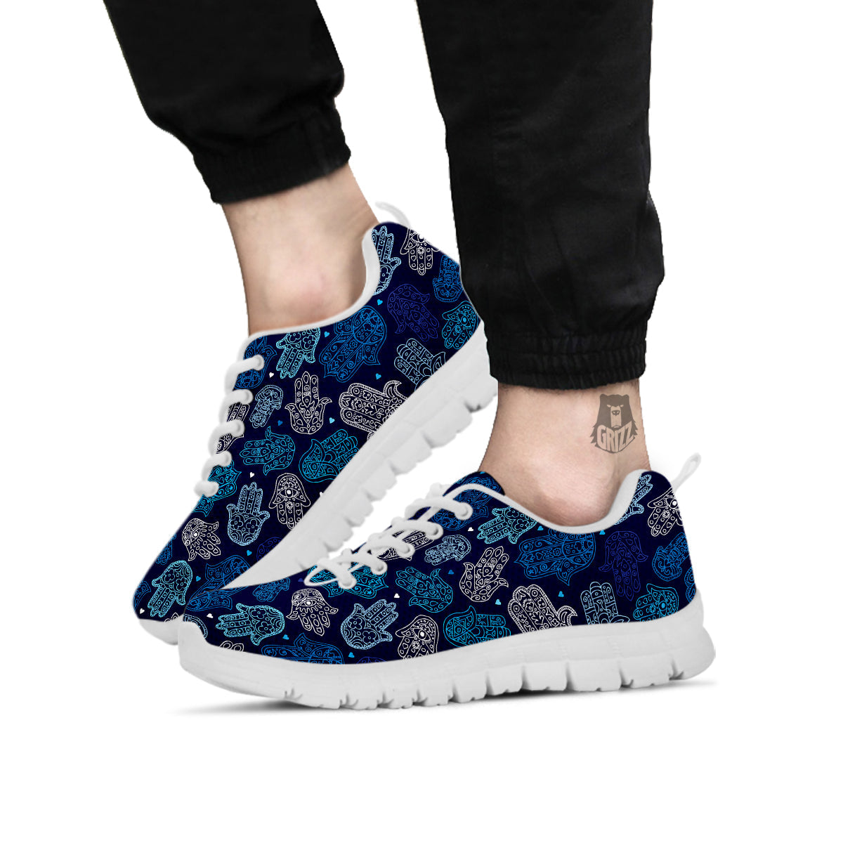 Hamsa Turquoise Print Pattern White Sneaker-grizzshop