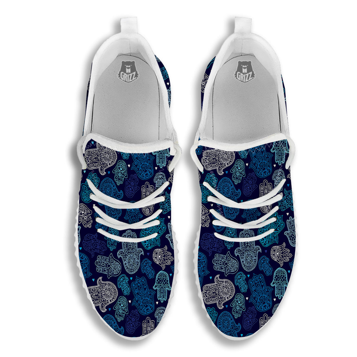 Hamsa Turquoise Print Pattern White Walking Shoes-grizzshop