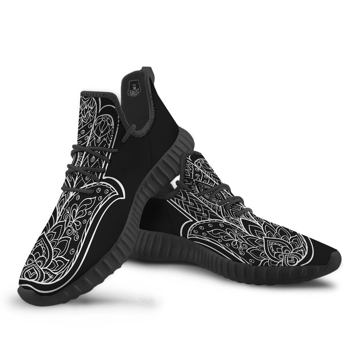 Hamsa White And Black Print Black Walking Shoes-grizzshop