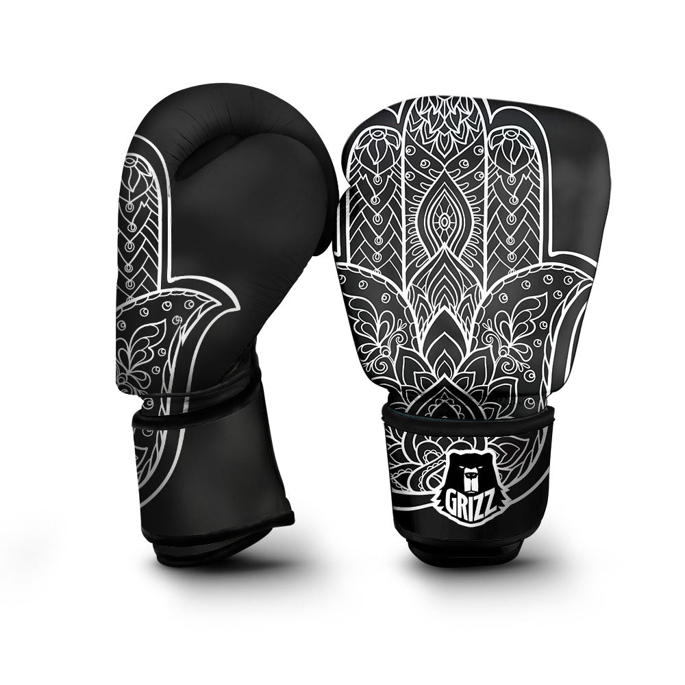 Hamsa White And Black Print Boxing Gloves-grizzshop