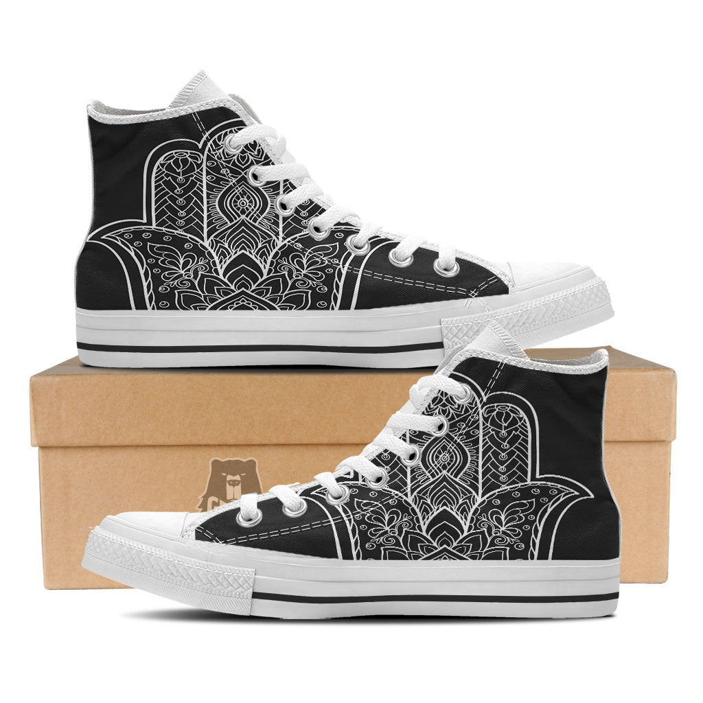 Hamsa White And Black Print White High Top Shoes-grizzshop