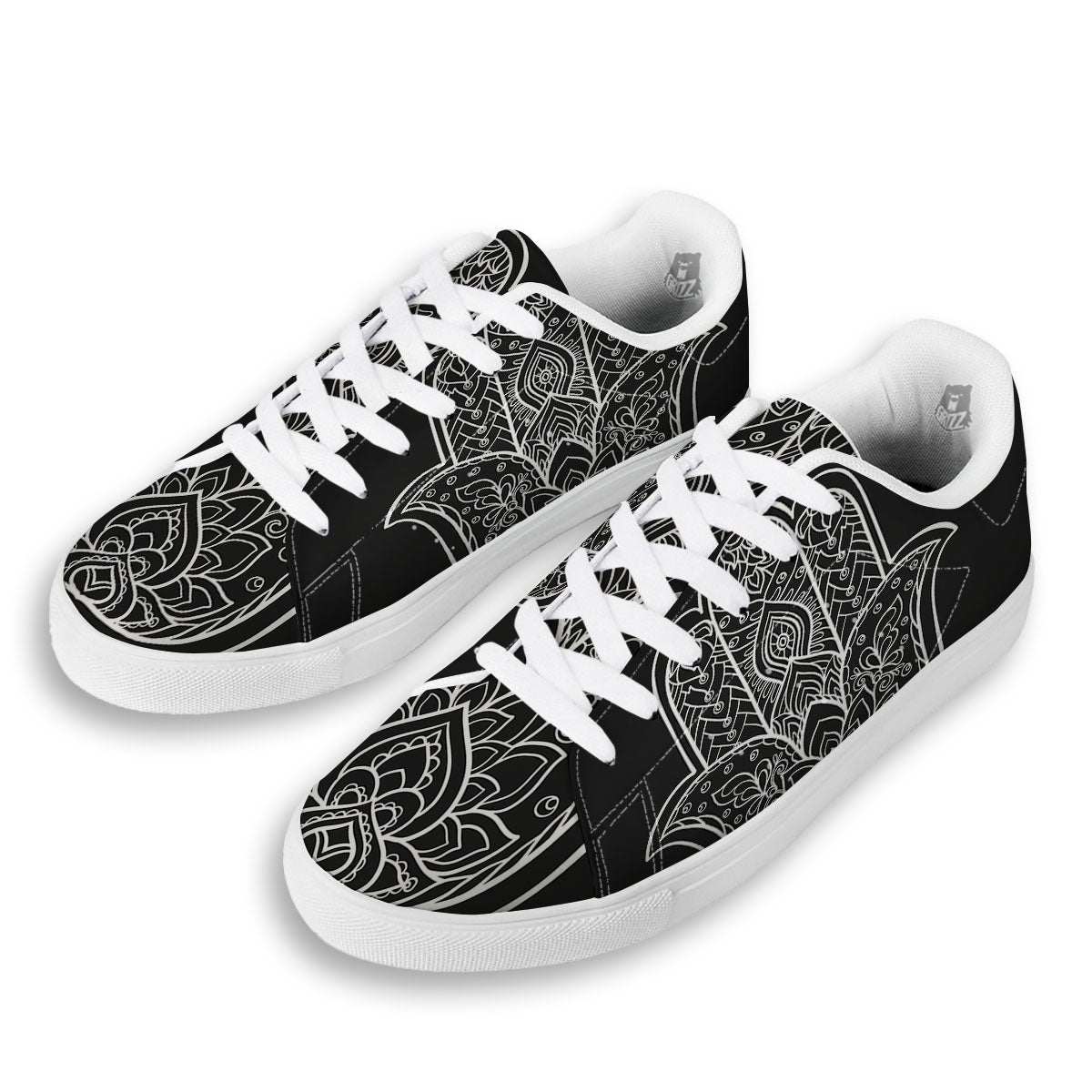 Hamsa White And Black Print White Low Top Sneakers-grizzshop