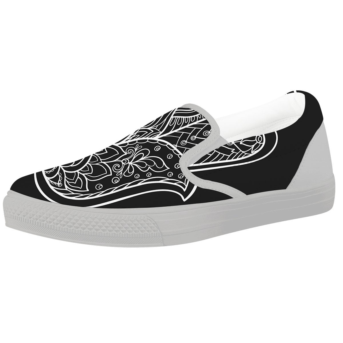 Hamsa White And Black Print White Slip On Shoes-grizzshop