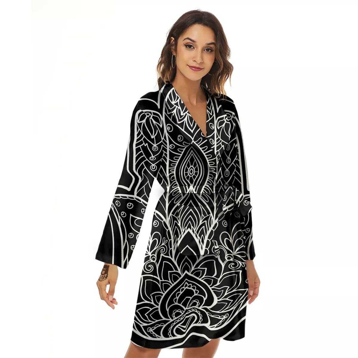 Hamsa White And Black Print Women's Robe-grizzshop