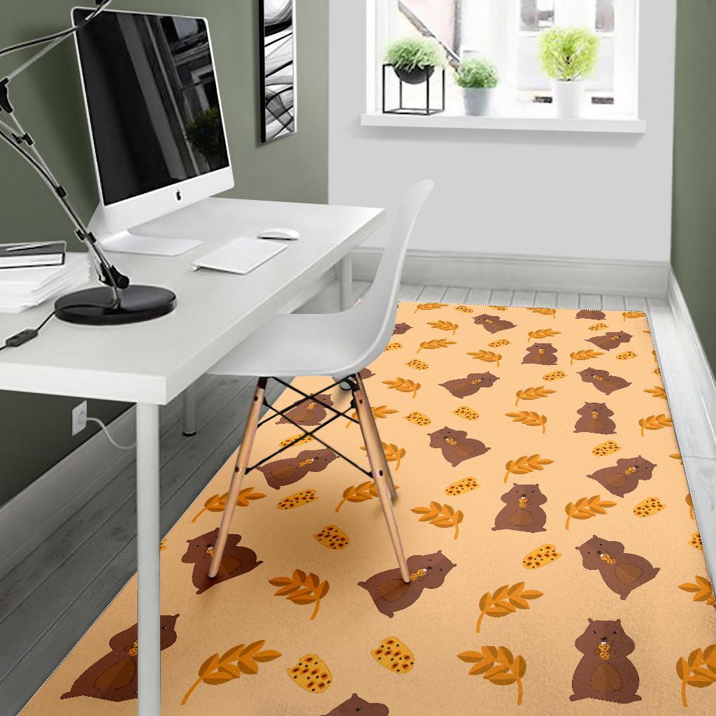 Hamster Eating Pattern Print Floor Mat-grizzshop