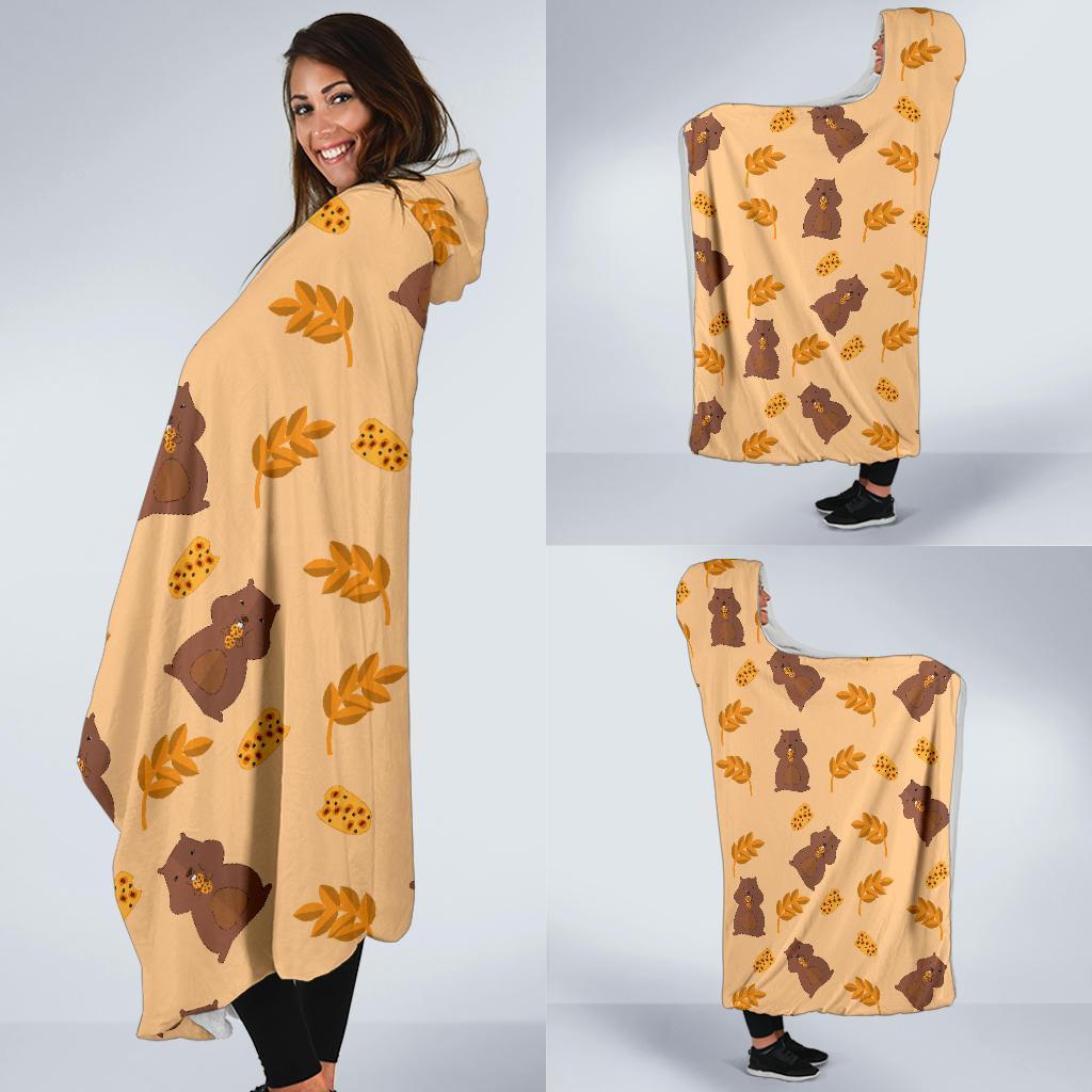 Hamster Eating Pattern Print Hooded Blanket-grizzshop