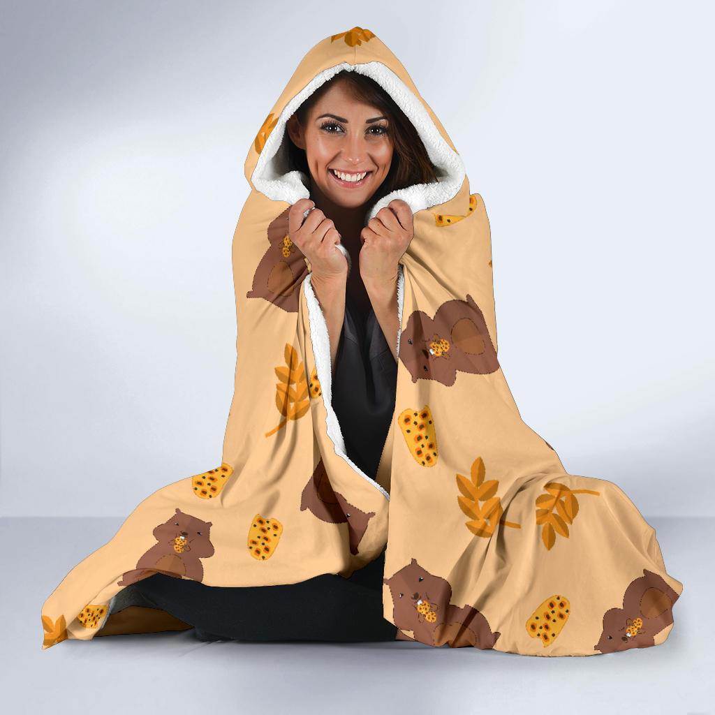 Hamster Eating Pattern Print Hooded Blanket-grizzshop