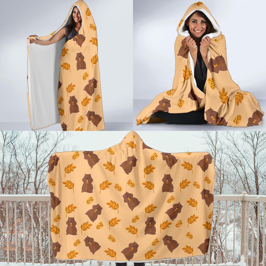 Hamster Eating Pattern Print Hooded Blanket-grizzshop