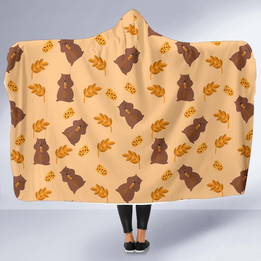 Hamster Eating Pattern Print Hooded Blanket-grizzshop