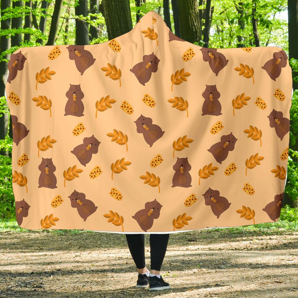 Hamster Eating Pattern Print Hooded Blanket-grizzshop