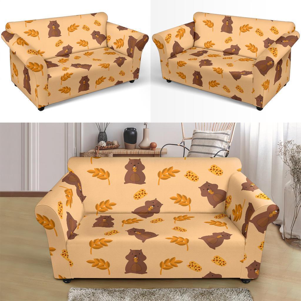 Hamster Eating Pattern Print Loveseat Cover-grizzshop