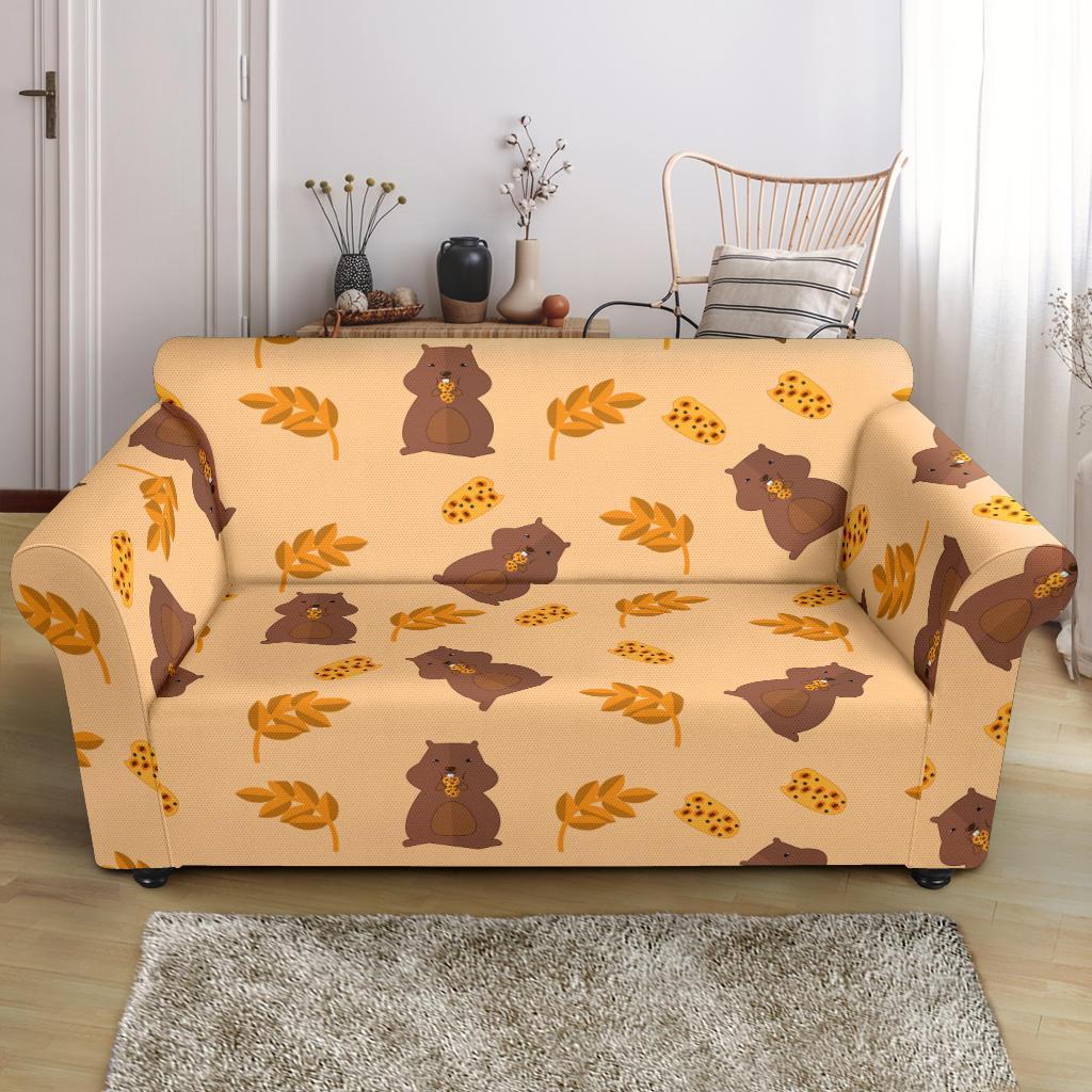 Hamster Eating Pattern Print Loveseat Cover-grizzshop