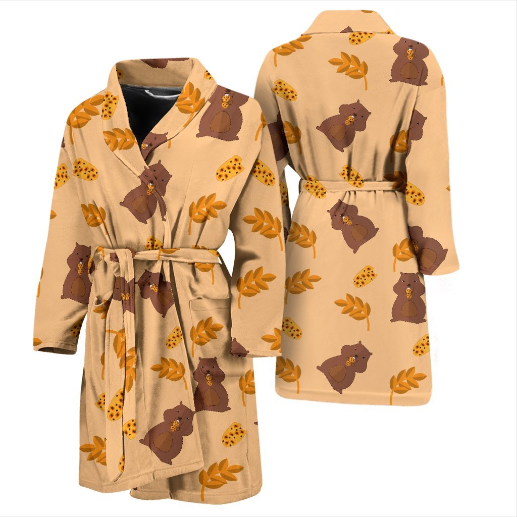 Hamster Eating Pattern Print Men Long Robe-grizzshop