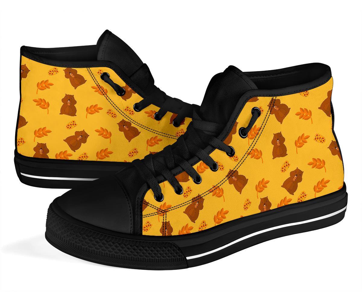 Hamster Eating Pattern Print Men Women's High Top Shoes-grizzshop