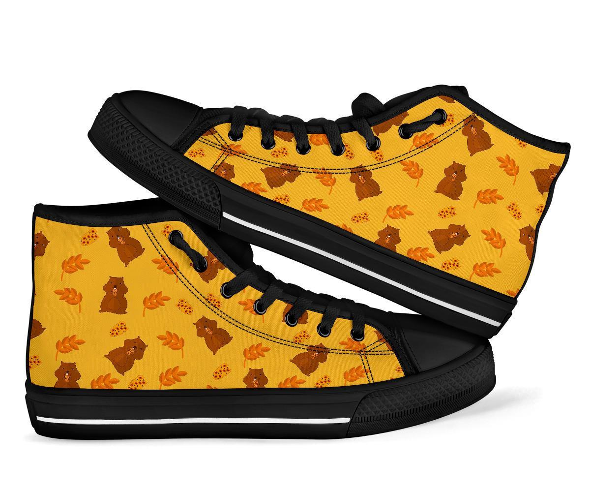 Hamster Eating Pattern Print Men Women's High Top Shoes-grizzshop