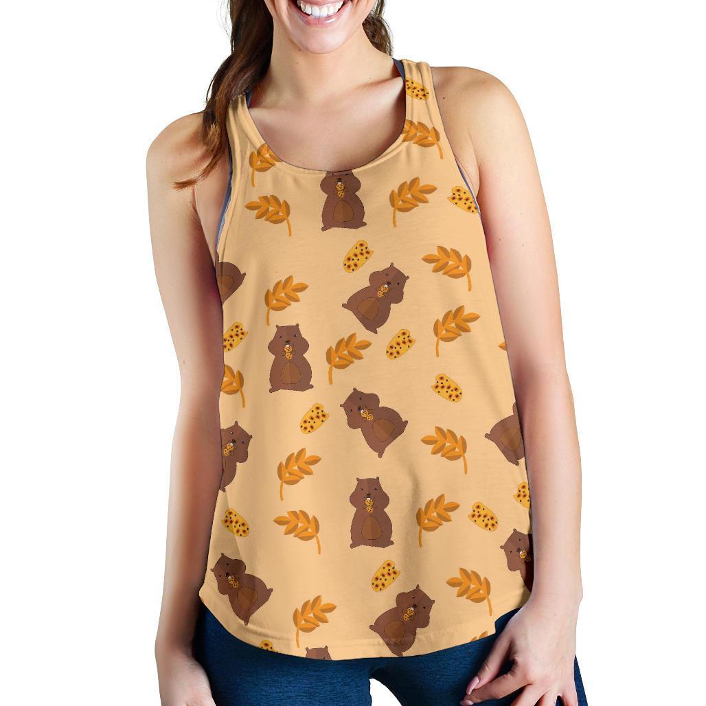 Hamster Eating Pattern Print Racerback Tank Tops-grizzshop