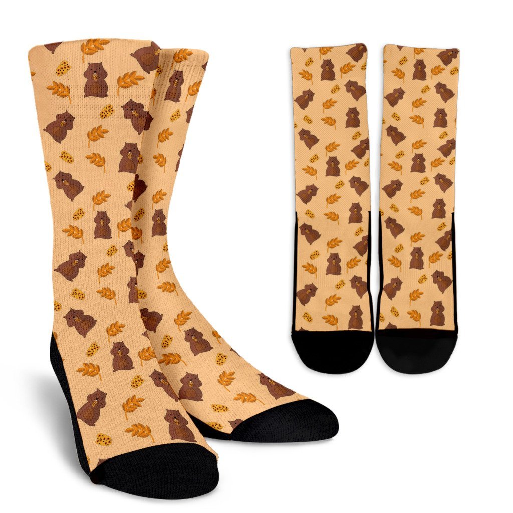 Hamster Eating Pattern Print Unisex Crew Socks-grizzshop