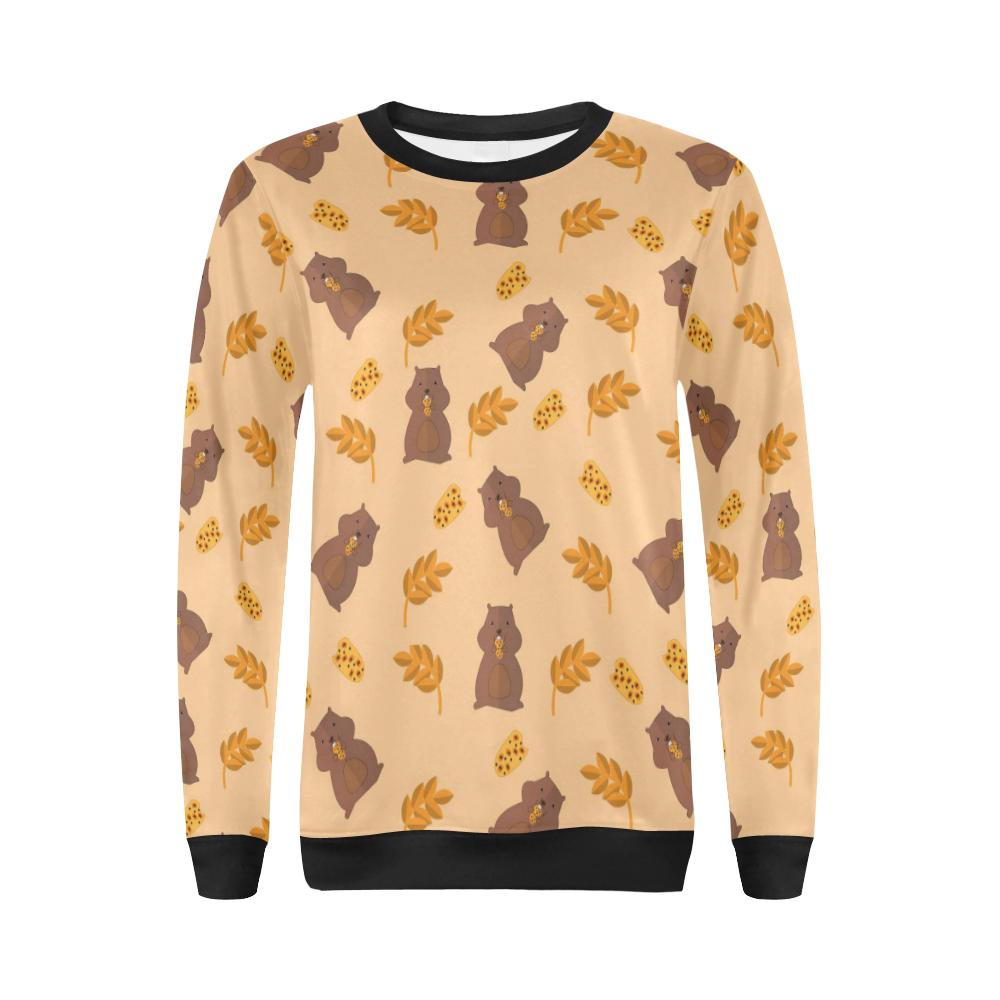 Hamster Eating Pattern Print Women Crewneck Sweatshirt-grizzshop