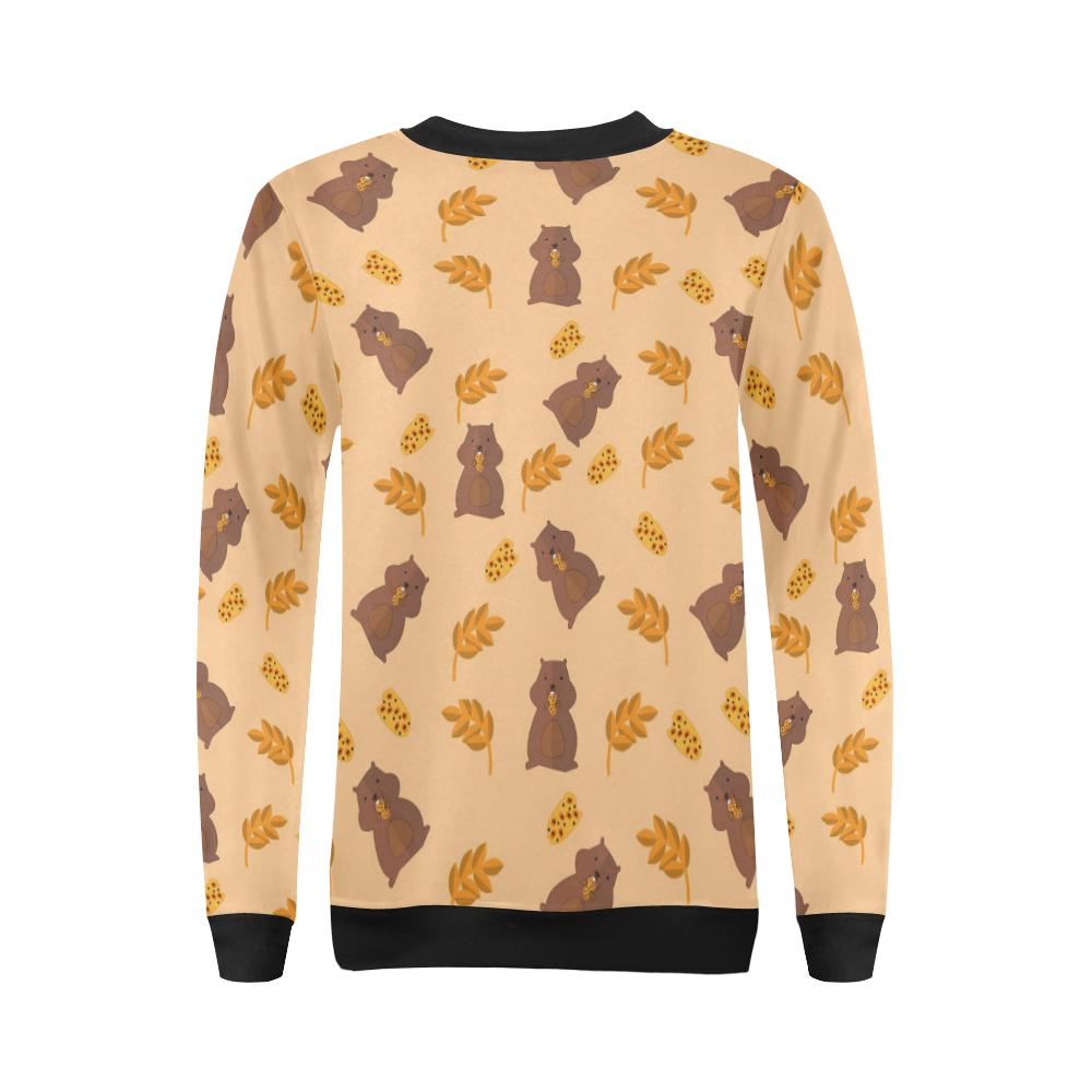 Hamster Eating Pattern Print Women Crewneck Sweatshirt-grizzshop