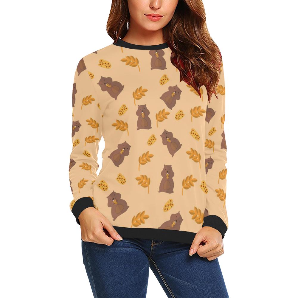 Hamster Eating Pattern Print Women Crewneck Sweatshirt-grizzshop