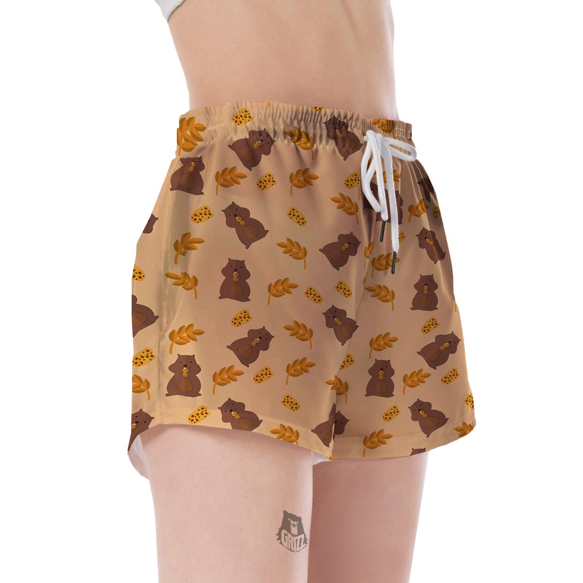 Hamster Eating Pattern Print Women's Shorts-grizzshop