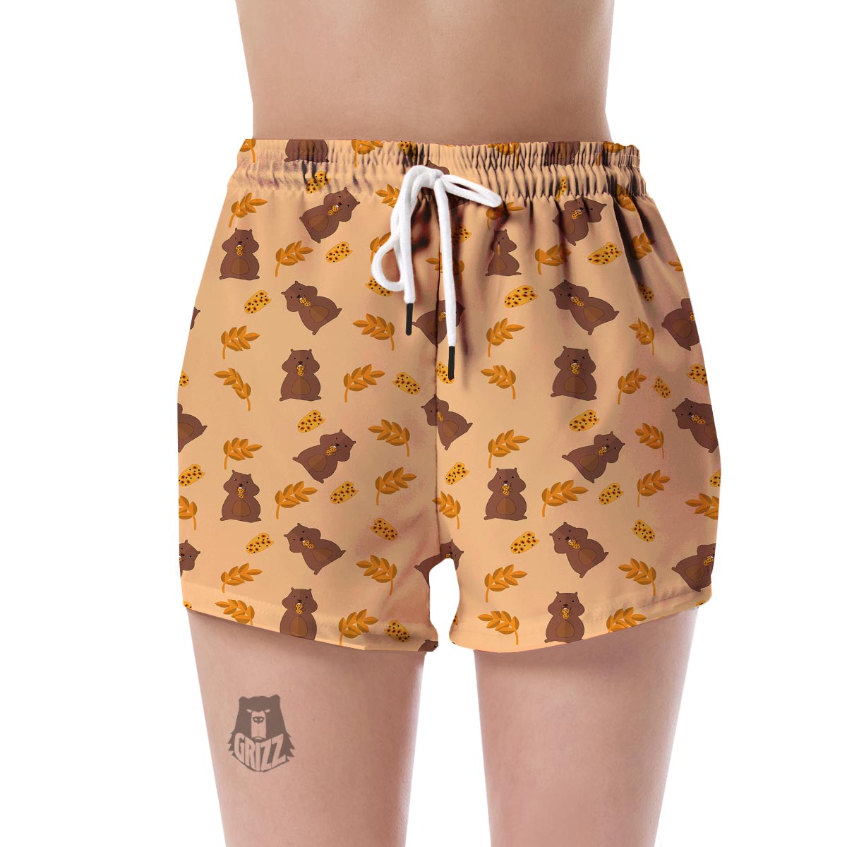Hamster Eating Pattern Print Women's Shorts-grizzshop