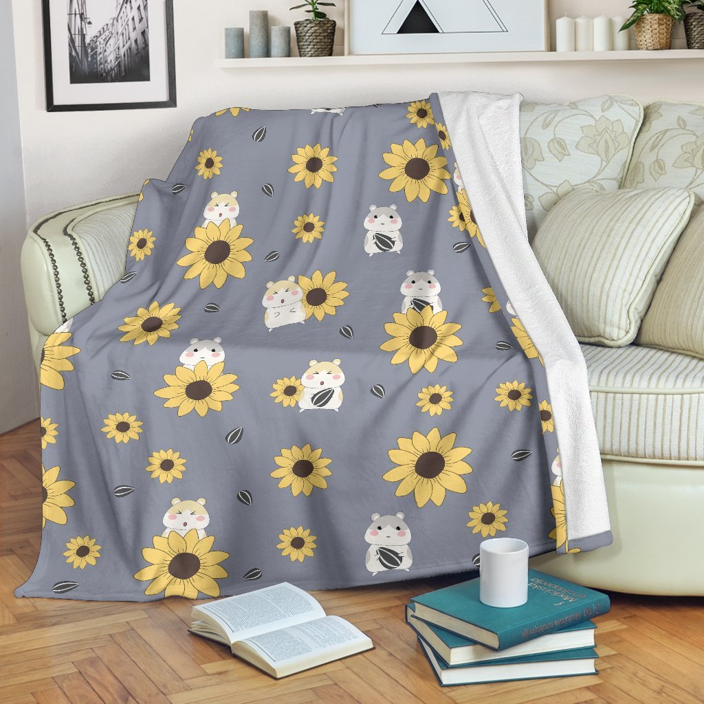 Hamster Sunflower Pattern Print Blanket-grizzshop