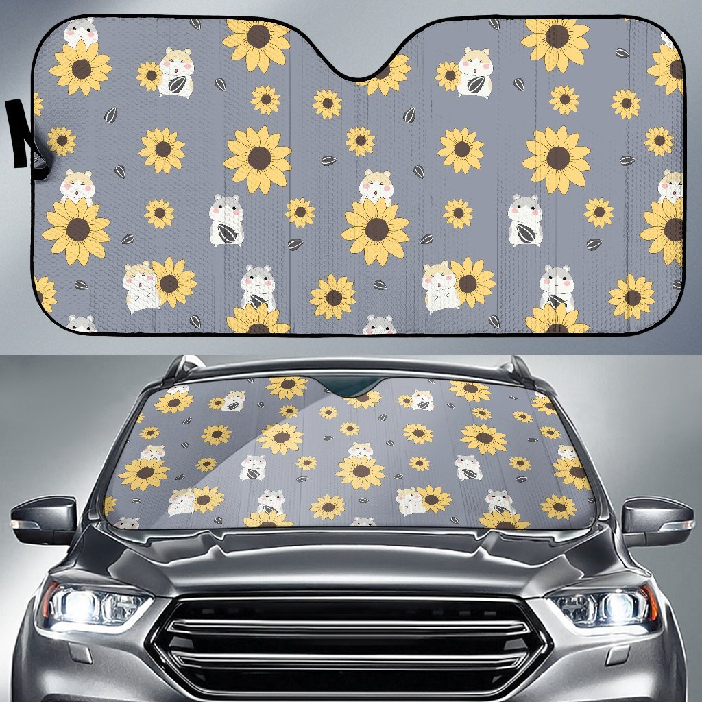 Hamster Sunflower Pattern Print Car Sun Shade-grizzshop