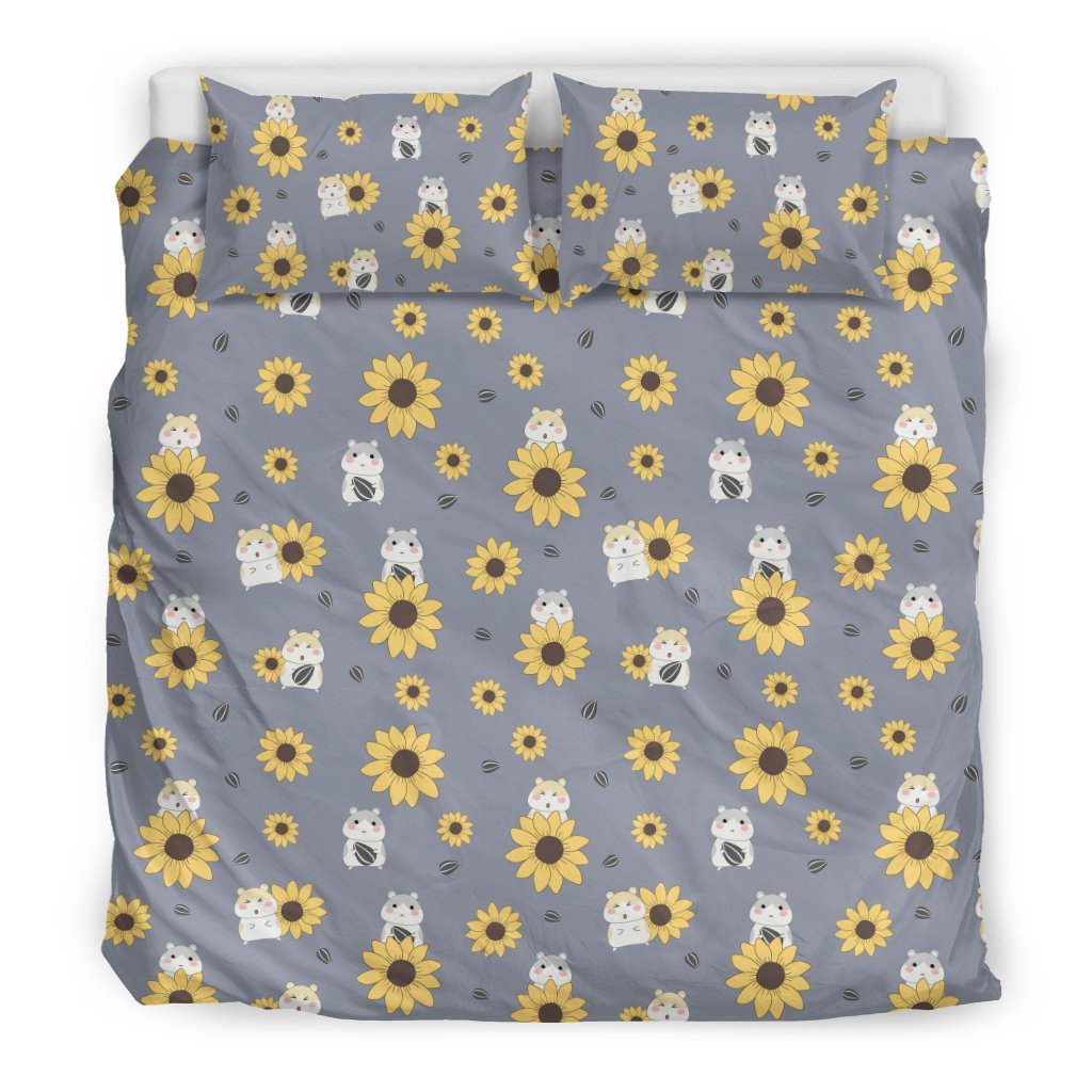 Hamster Sunflower Pattern Print Duvet Cover Bedding Set-grizzshop