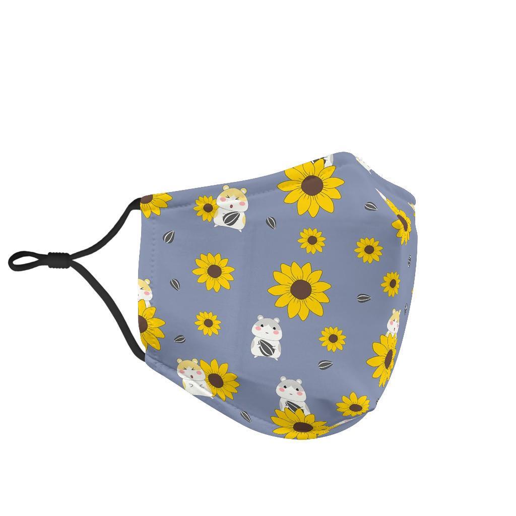 Hamster Sunflower Pattern Print Face Mask-grizzshop