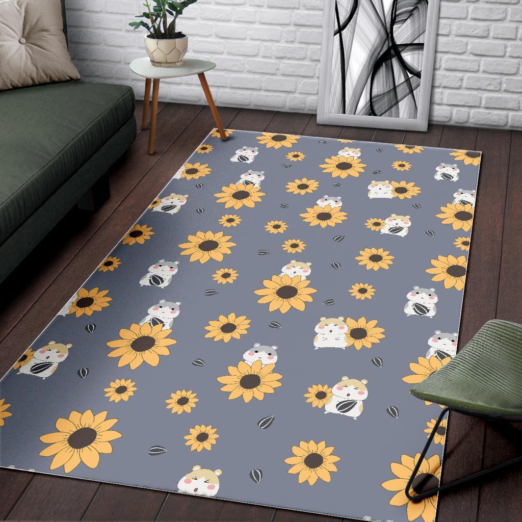 Hamster Sunflower Pattern Print Floor Mat-grizzshop