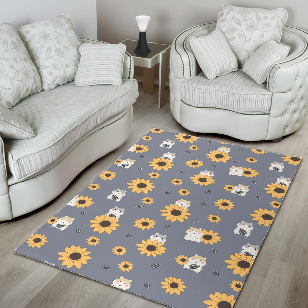 Hamster Sunflower Pattern Print Floor Mat-grizzshop