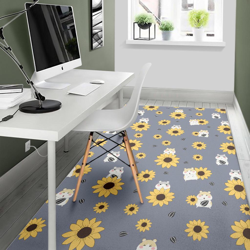 Hamster Sunflower Pattern Print Floor Mat-grizzshop