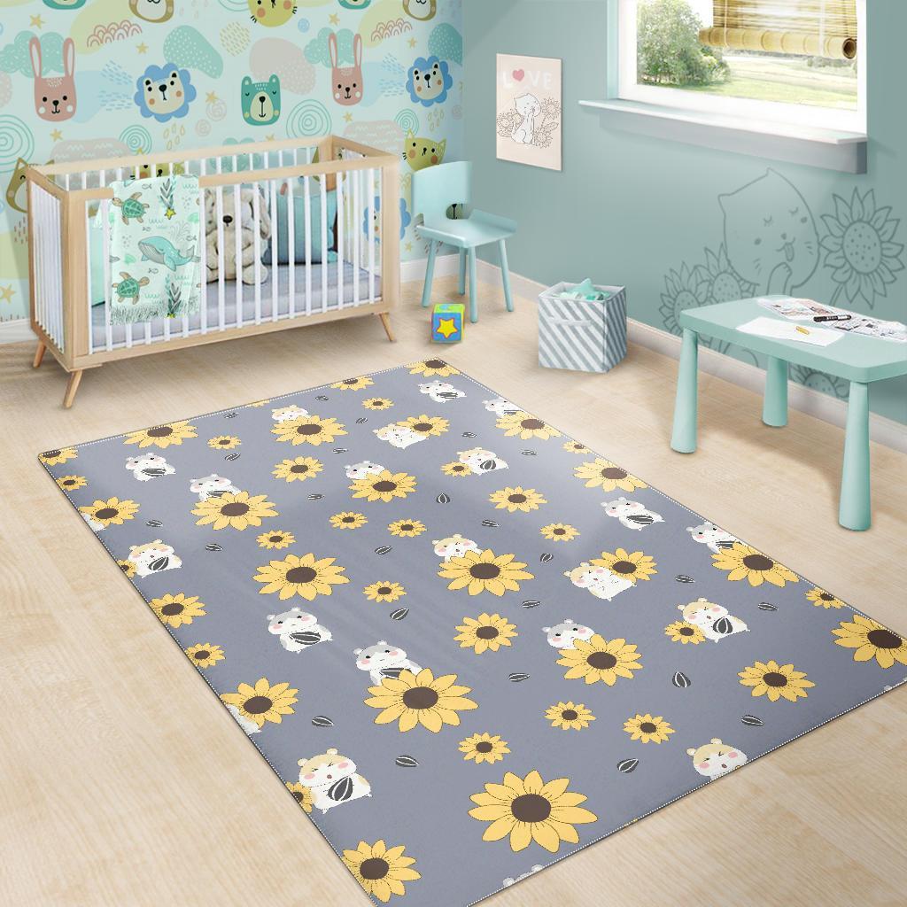 Hamster Sunflower Pattern Print Floor Mat-grizzshop