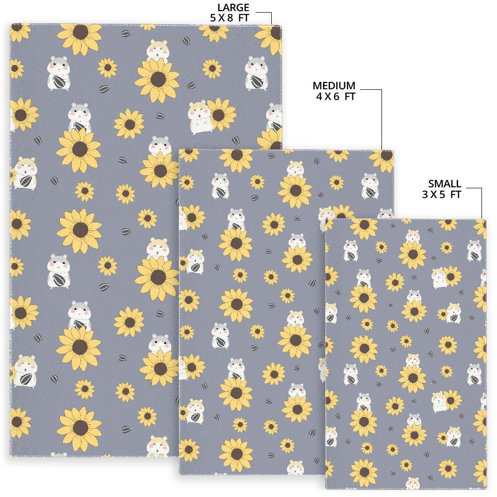 Hamster Sunflower Pattern Print Floor Mat-grizzshop