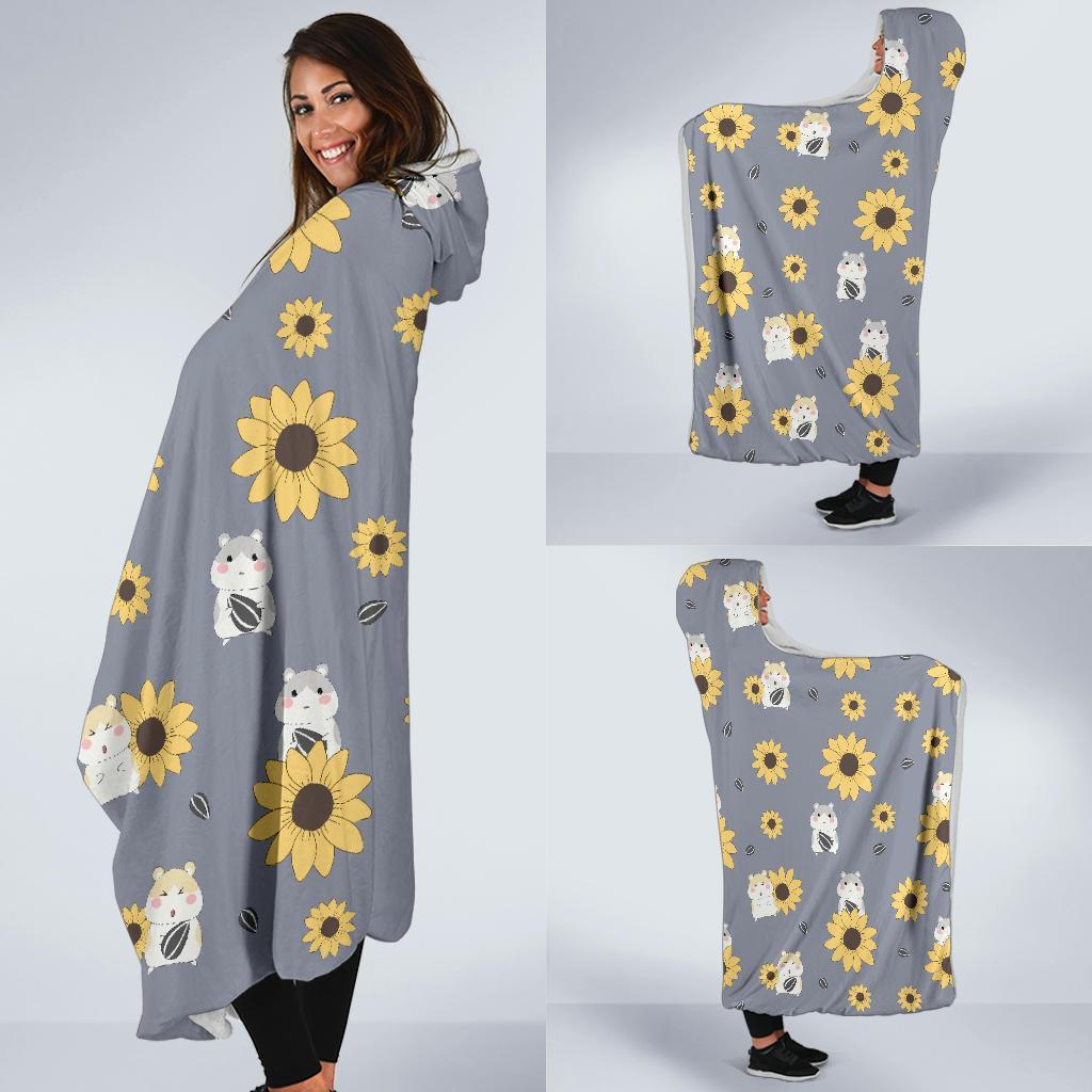 Hamster Sunflower Pattern Print Hooded Blanket-grizzshop